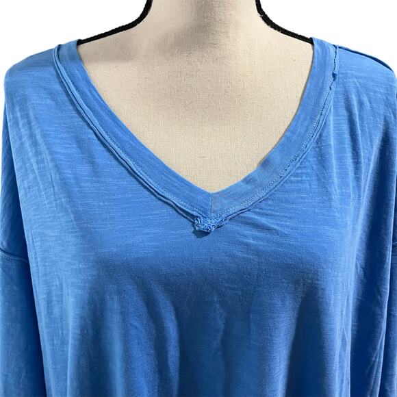 LOGO Lori Goldstein NEW Womens 100% Cotton Slub Blue V-Neck 3/4 Sleeve Top Sz 1X - Picture 3 of 7